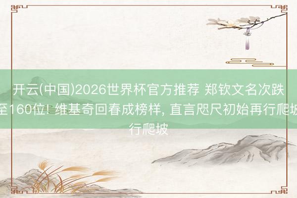 开云(中国)2026世界杯官方推荐 郑钦文名次跌至160位! 维基奇回春成榜样， 直言咫尺初始再行爬坡